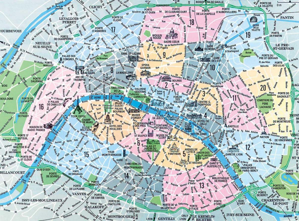 mapa de bairros de Paris e marcos