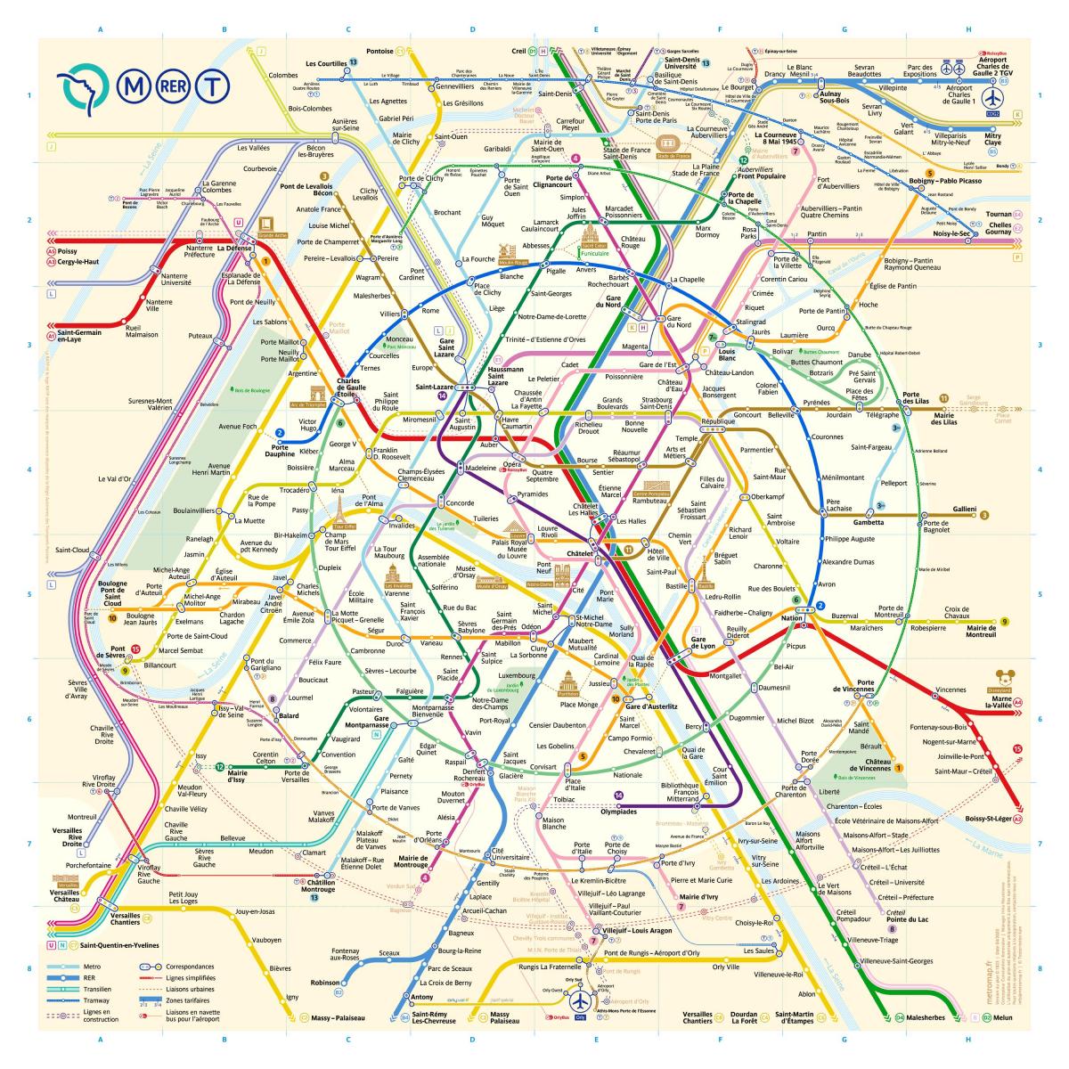trem mapa de Paris, França