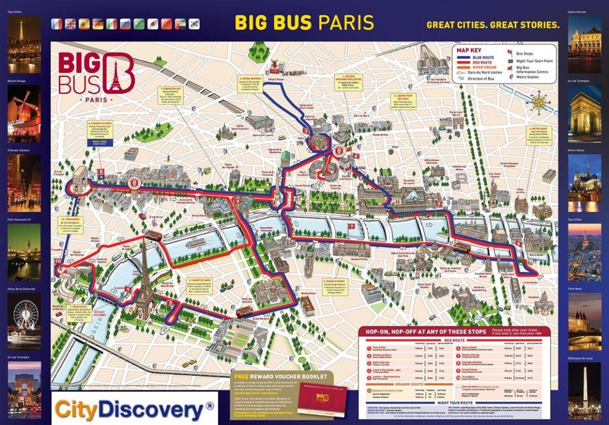 ônibus vermelho de Paris mapa de rotas