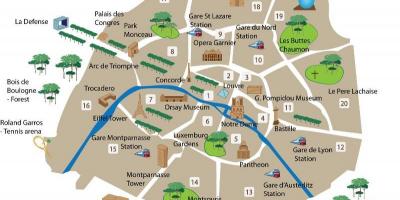 O mapa de Paris com atrações arrondissements