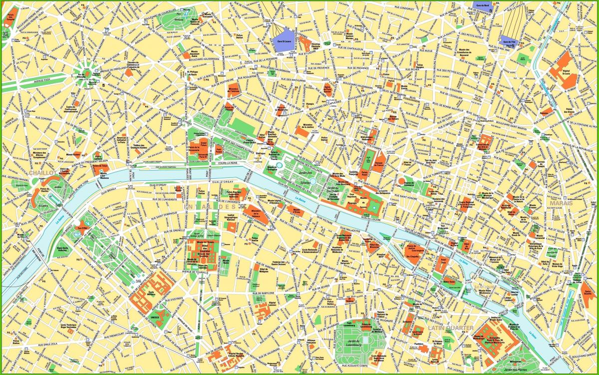 o mapa de Paris atracções do centro da cidade