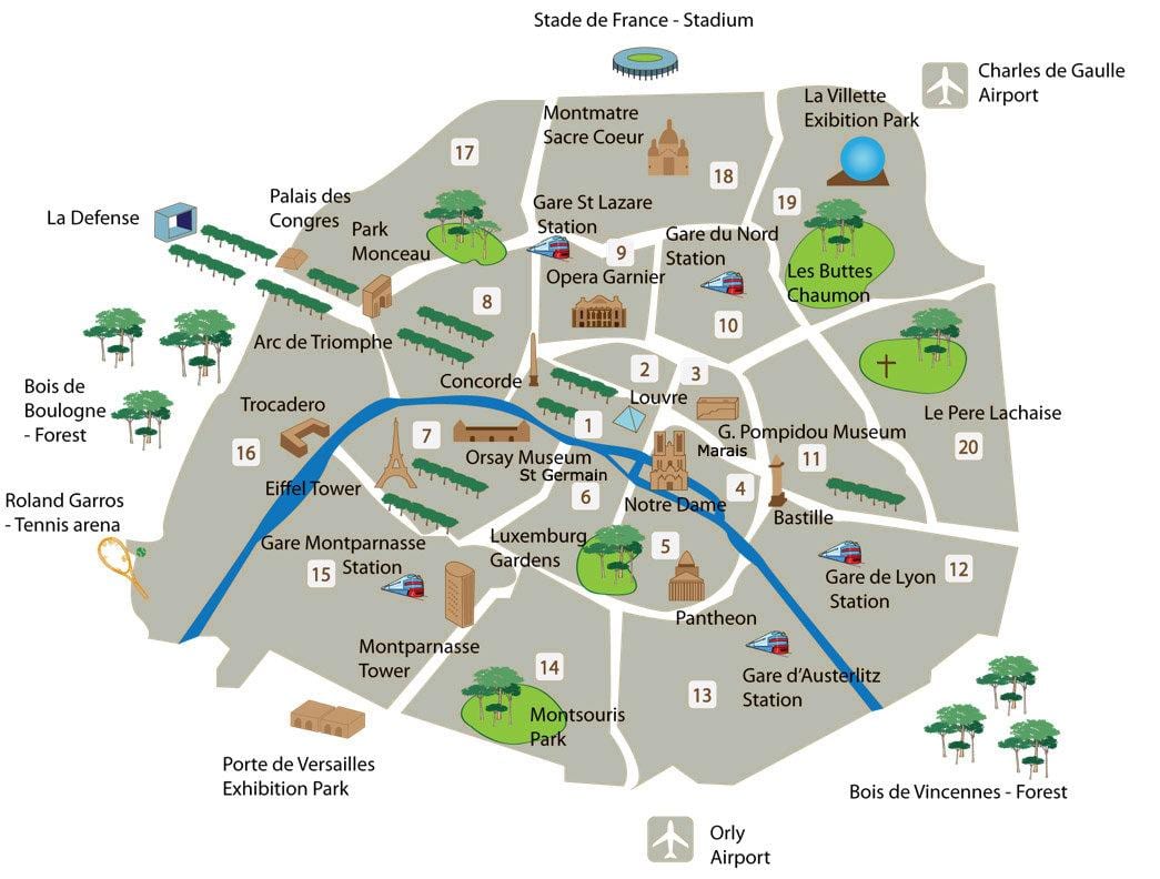 Paris atracções de topo do mapa