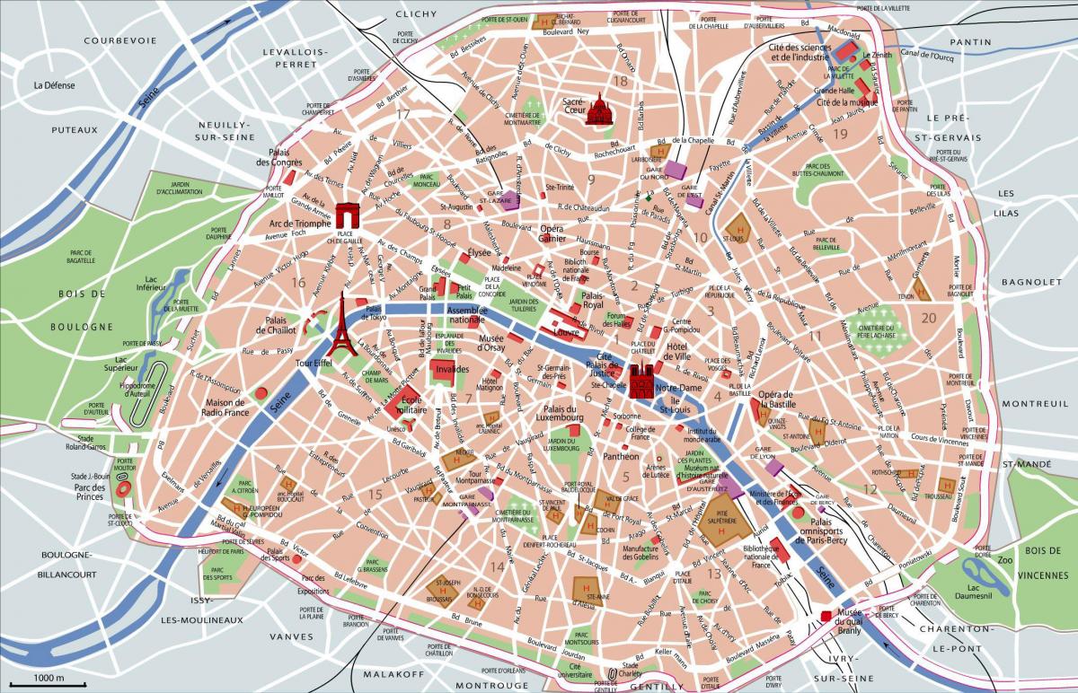 Mapa do metrô de Paris com atrações turísticas