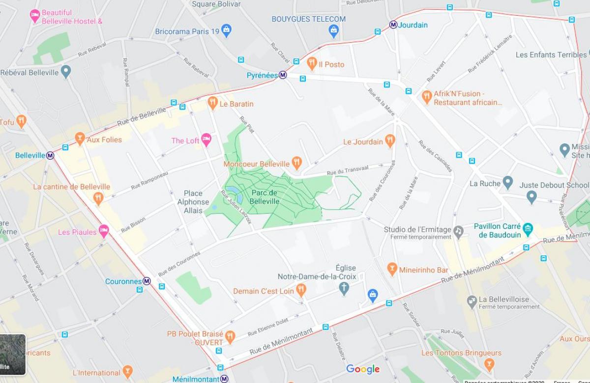 Mapa de belleville em Paris