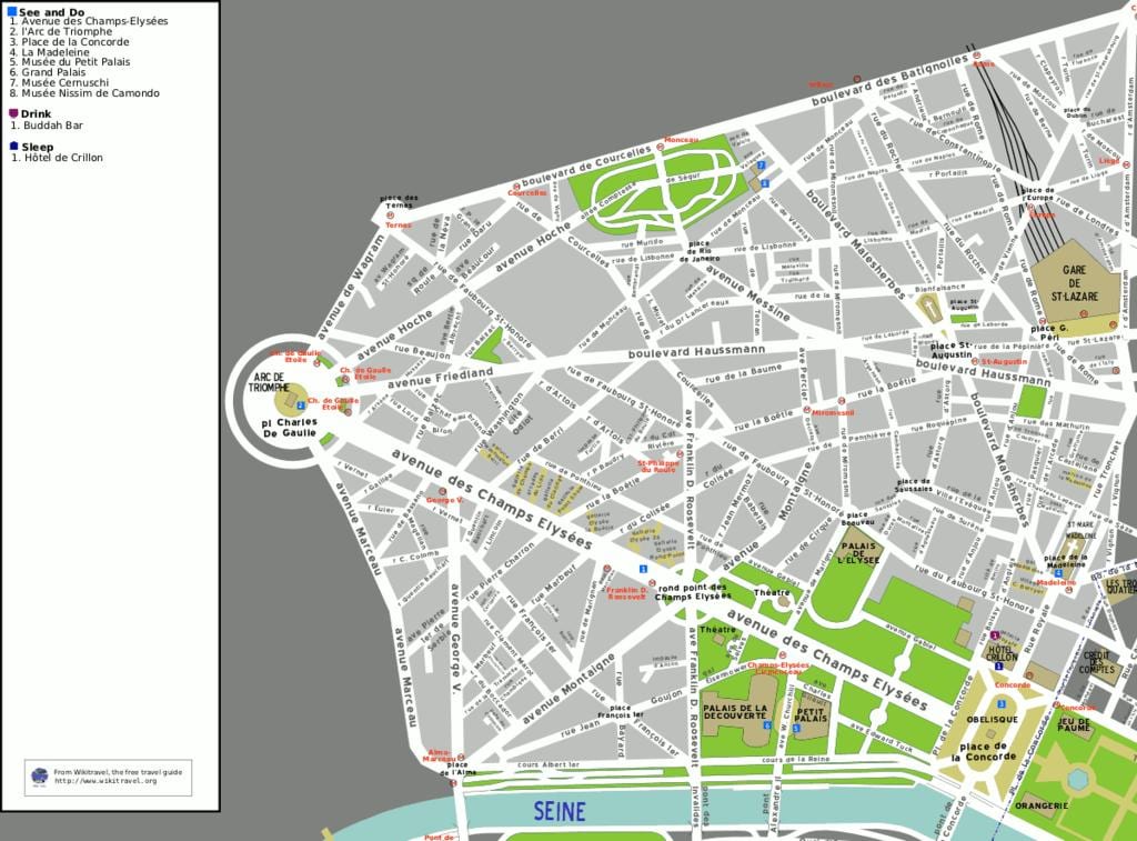 Mapa de 8º arrondissement em Paris