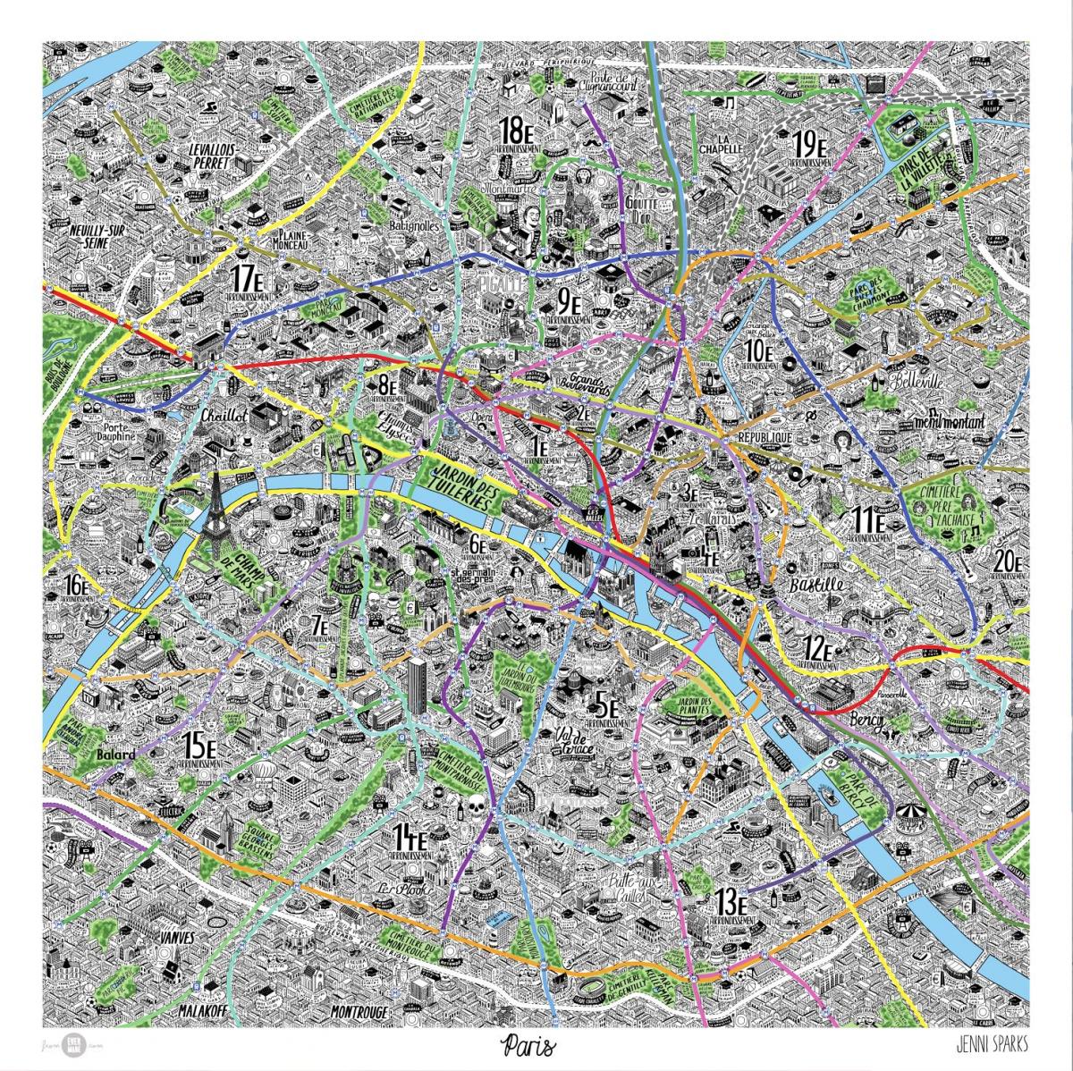 Mapa desenhado a mão Paris