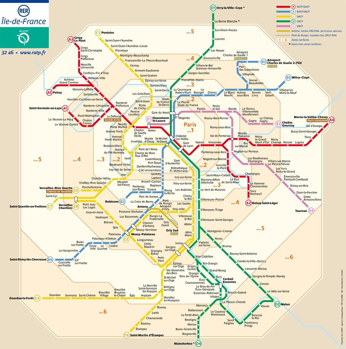 Paris, mapa de zonas de metro
