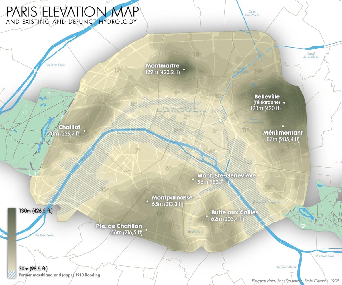 O mapa de Paris elevação