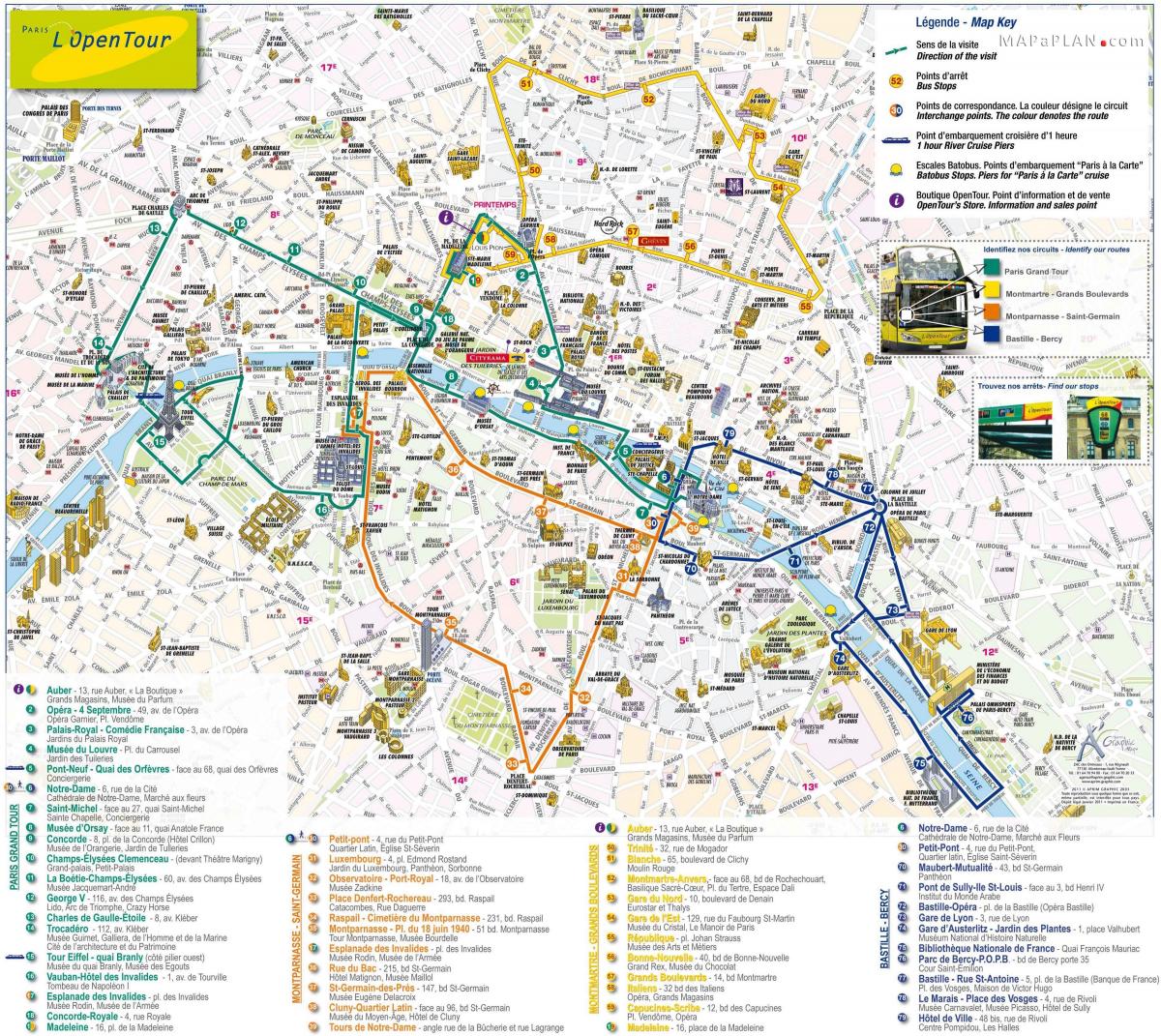 ônibus aberto de Paris mapa