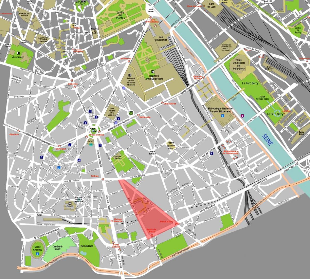 O mapa de Paris chinatown 