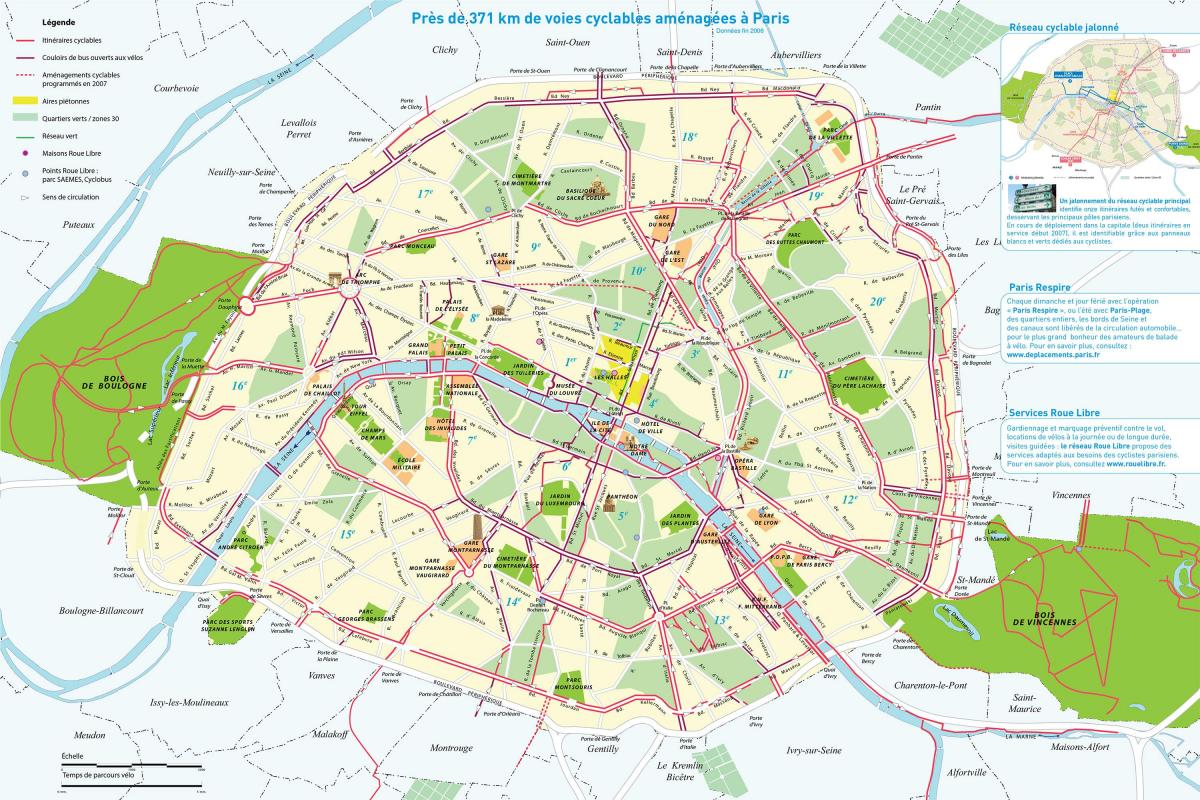 Paris de bicicleta mapa de rotas