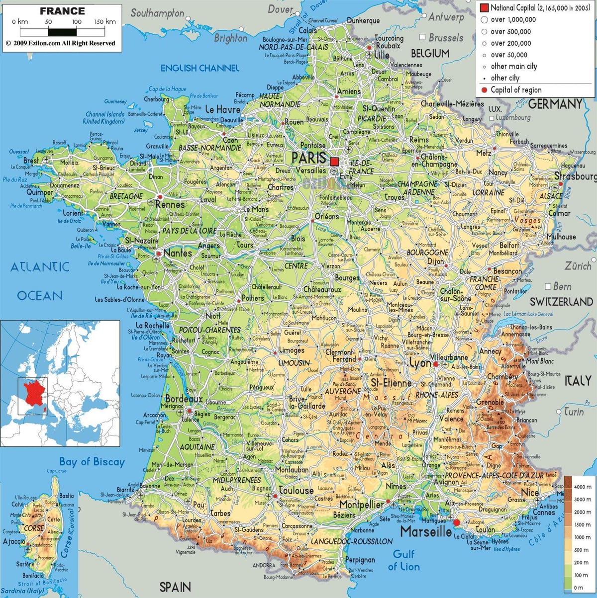 O mapa de Paris país