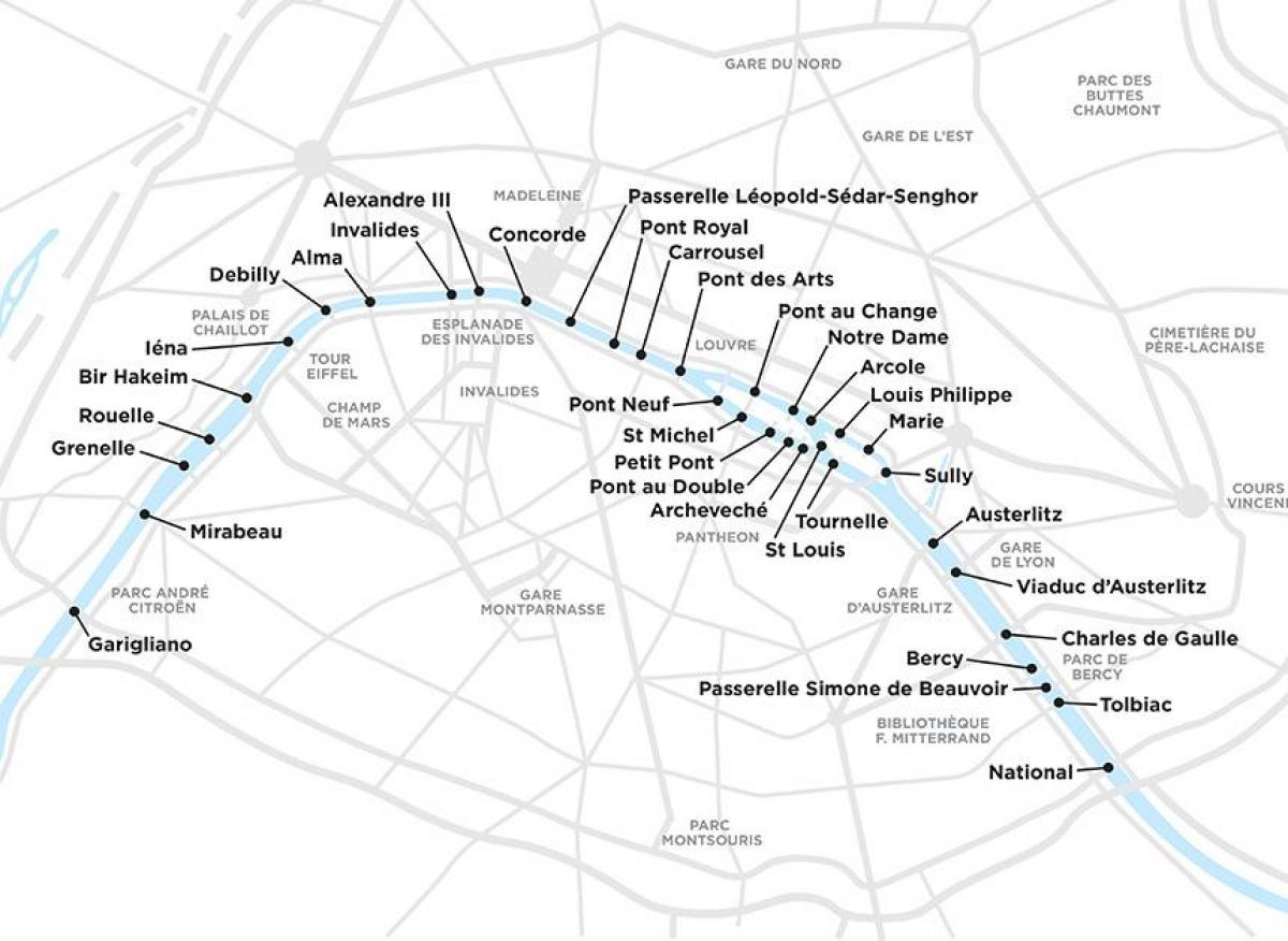O mapa de Paris pontes