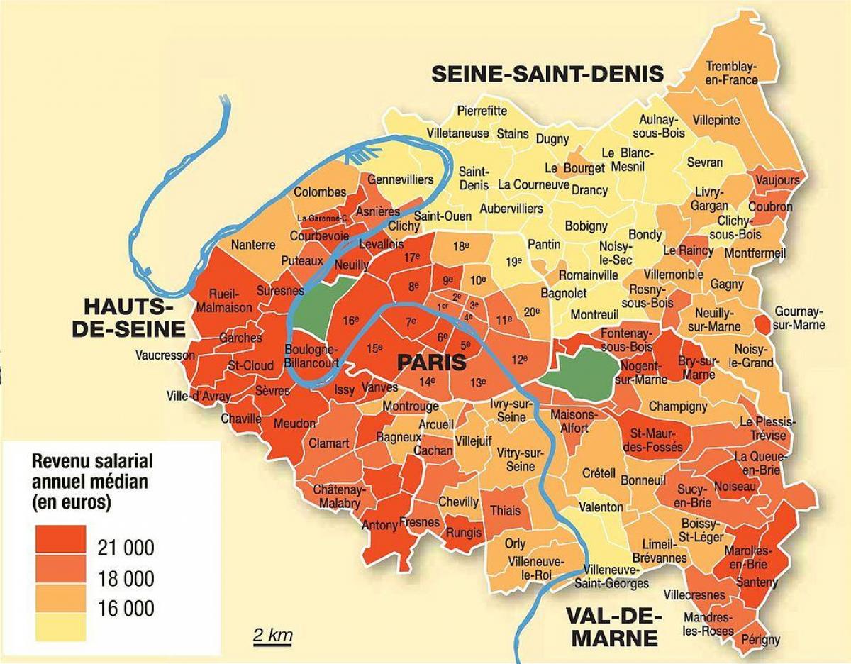 o mapa de Paris e subúrbios