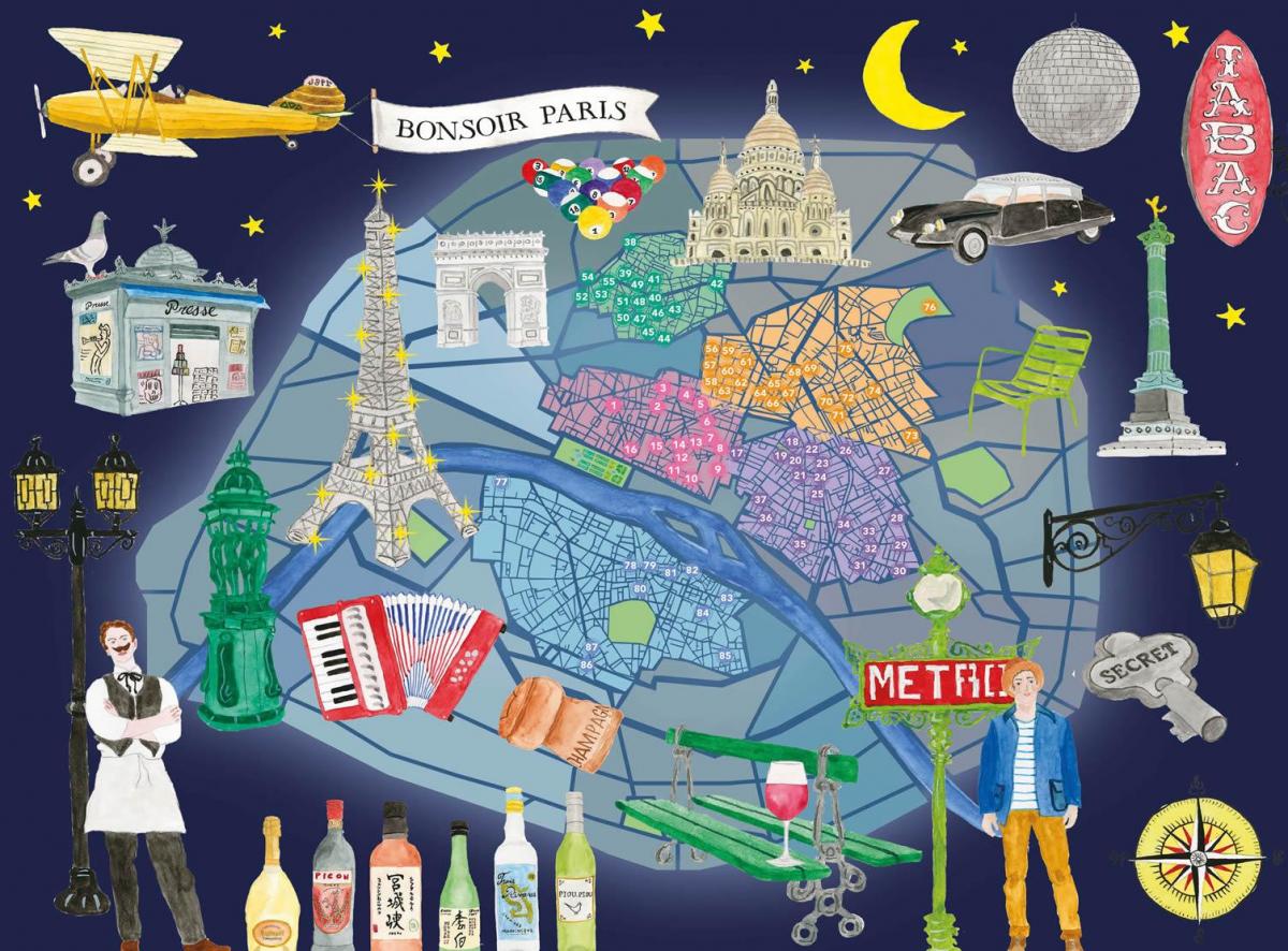 Mapa da vida noturna de Paris