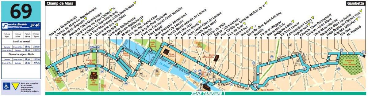 Ônibus de Paris 69 mapa