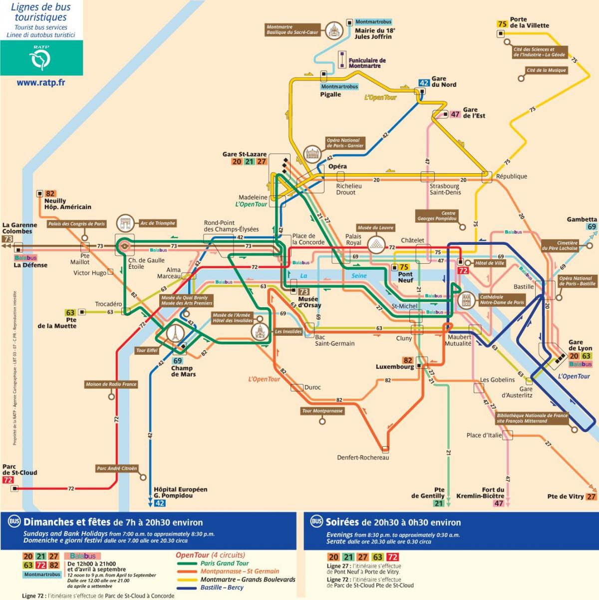 A cidade de Paris em ônibus de turismo mapa