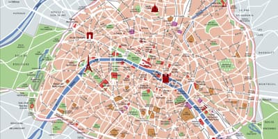 Mapa do metrô de Paris com atrações turísticas