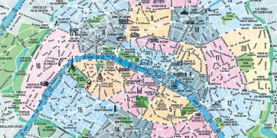 Mapa de bairros de Paris e marcos