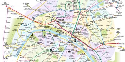 Mapa turístico de Paris, com a estação de metro estações