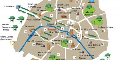 O mapa de Paris museus e monumentos