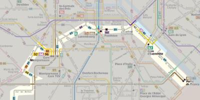 O mapa de Paris de ônibus 92 rota