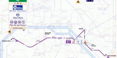 O mapa de Paris rota de ônibus 87 